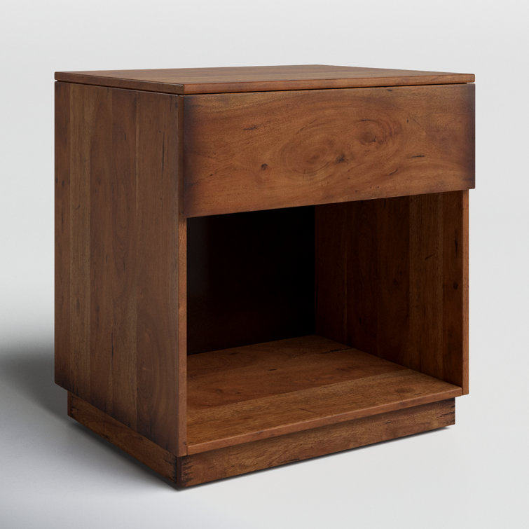 Burnt Acacia 1-Drawer Nightstand with Open Shelf