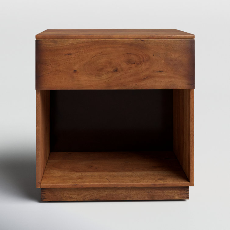 Burnt Acacia 1-Drawer Nightstand with Open Shelf