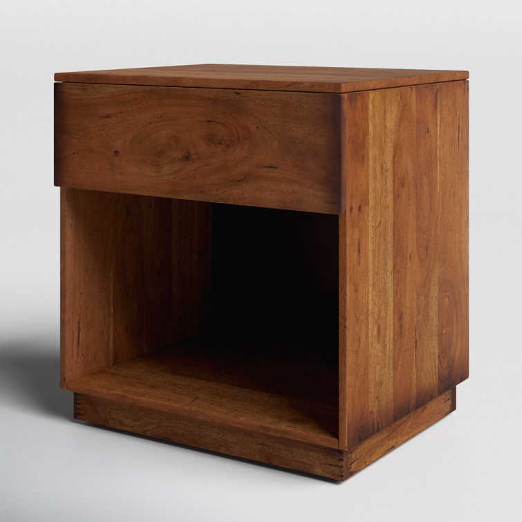 Burnt Acacia 1-Drawer Nightstand with Open Shelf