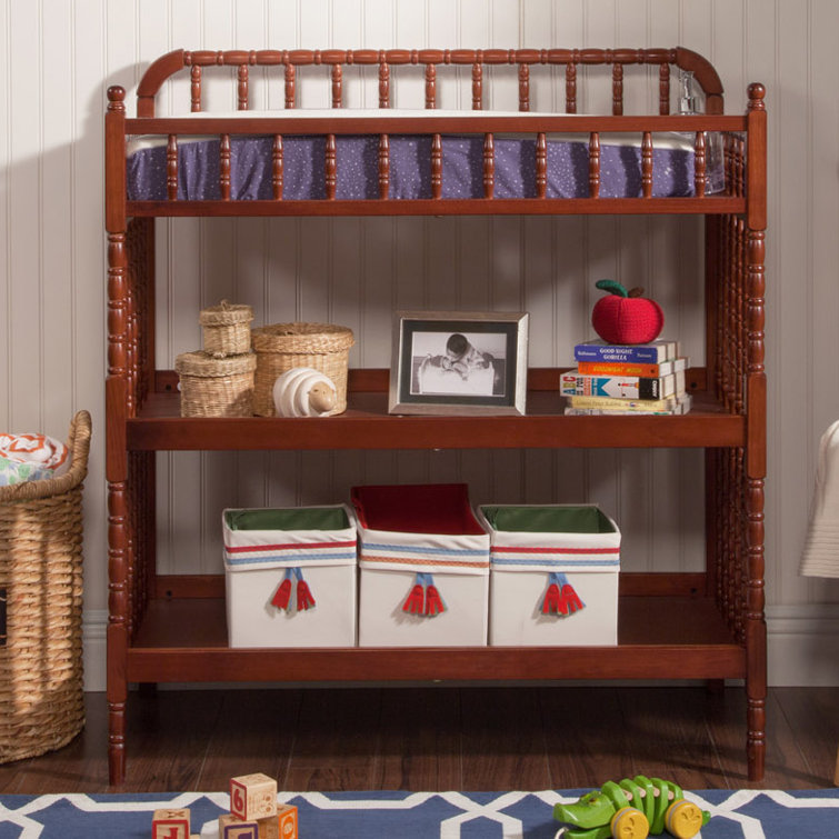 Rich Cherry Wood Traditional Baby Changing Table with Safety Strap