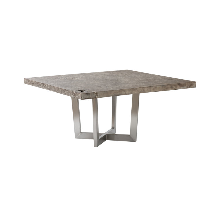 Gray Stone Square Dining Table with Brushed Stainless Steel Base