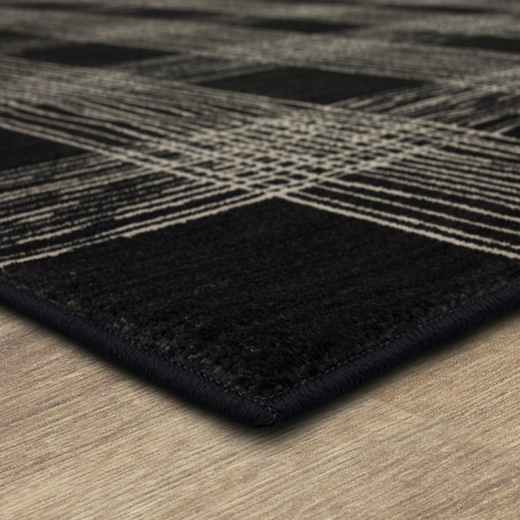 Modern Abstract Black Geometric Synthetic Area Rug