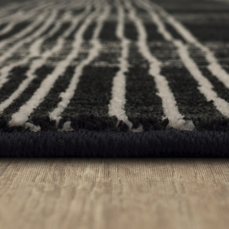 Modern Abstract Black Geometric Synthetic Area Rug