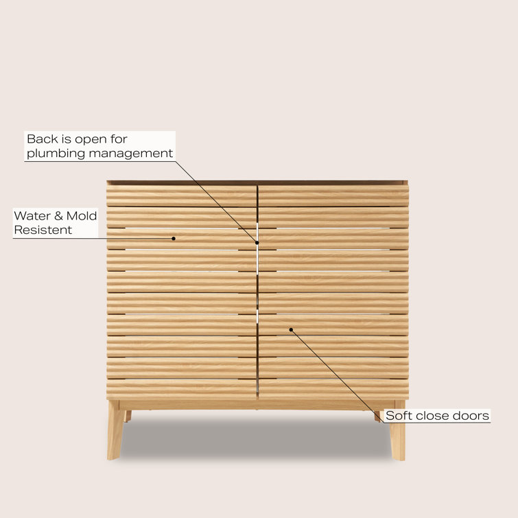 Calandre 36" Oak Slat Modern Farmhouse Bath Vanity Cabinet