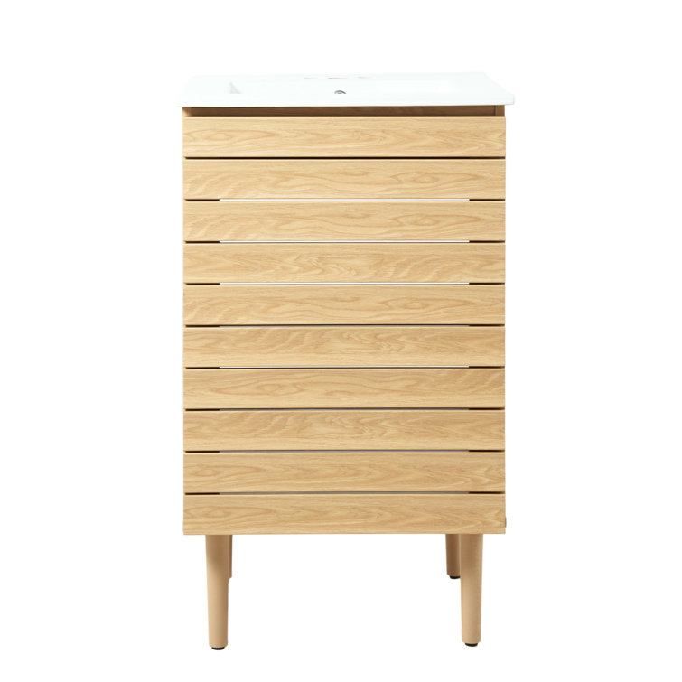 Oak 20" Modern Linear Slat Bath Vanity Cabinet