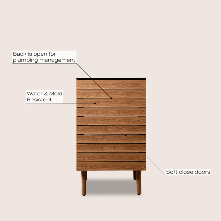 Walnut 20" Modern Linear Slat Bath Vanity Cabinet