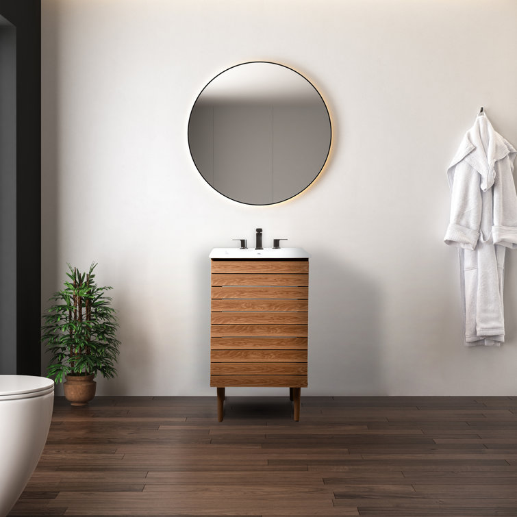 Walnut 20" Modern Linear Slat Bath Vanity Cabinet