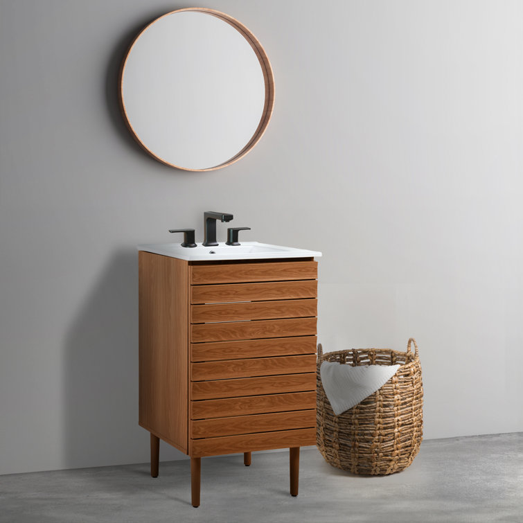 Walnut 20" Modern Linear Slat Bath Vanity Cabinet