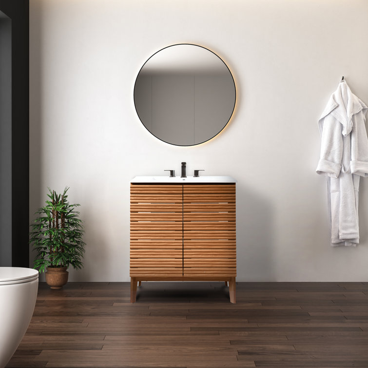 Calandre Walnut 30" Modern Farmhouse Slat Bath Vanity Cabinet