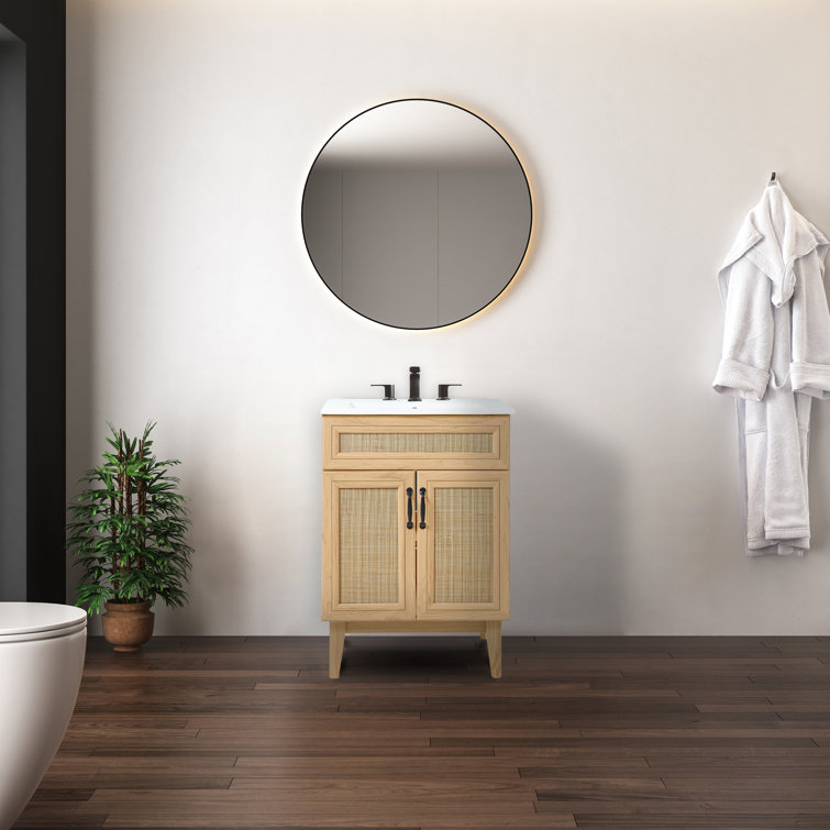 Javer 24" Oak Rattan Modern Farmhouse Bath Vanity Cabinet