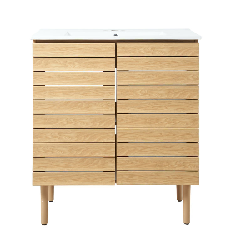Aubert 30" Oak Slat Modern Farmhouse Bath Vanity Cabinet