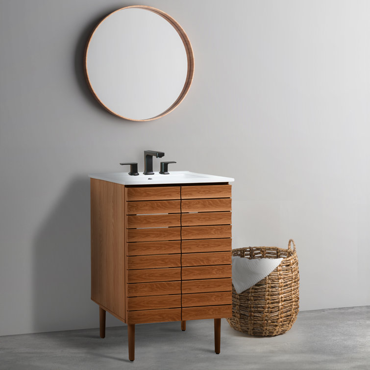 Aubert 24" Walnut Modern Farmhouse Bath Vanity Cabinet