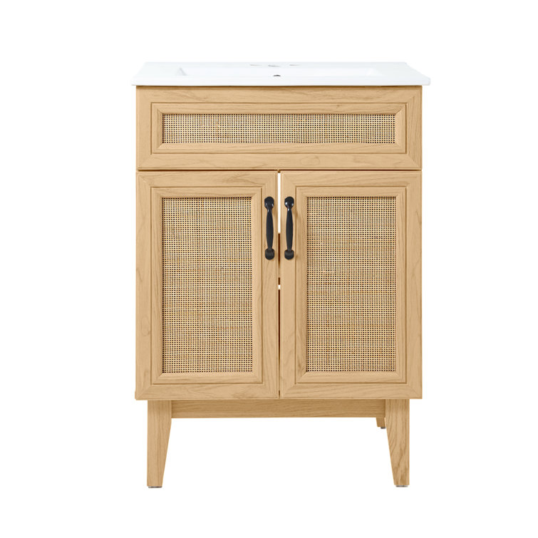Javer 24" Oak Rattan Modern Farmhouse Bath Vanity Cabinet