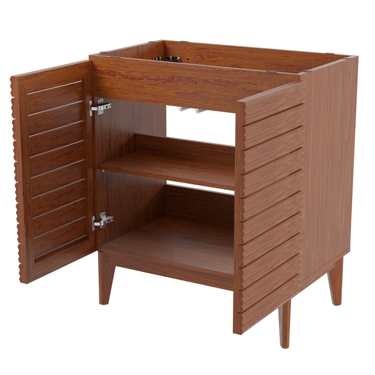 Calandre Walnut 30" Modern Farmhouse Slat Bath Vanity Cabinet