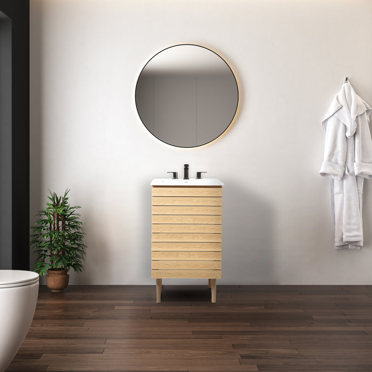 Oak 20" Modern Linear Slat Bath Vanity Cabinet