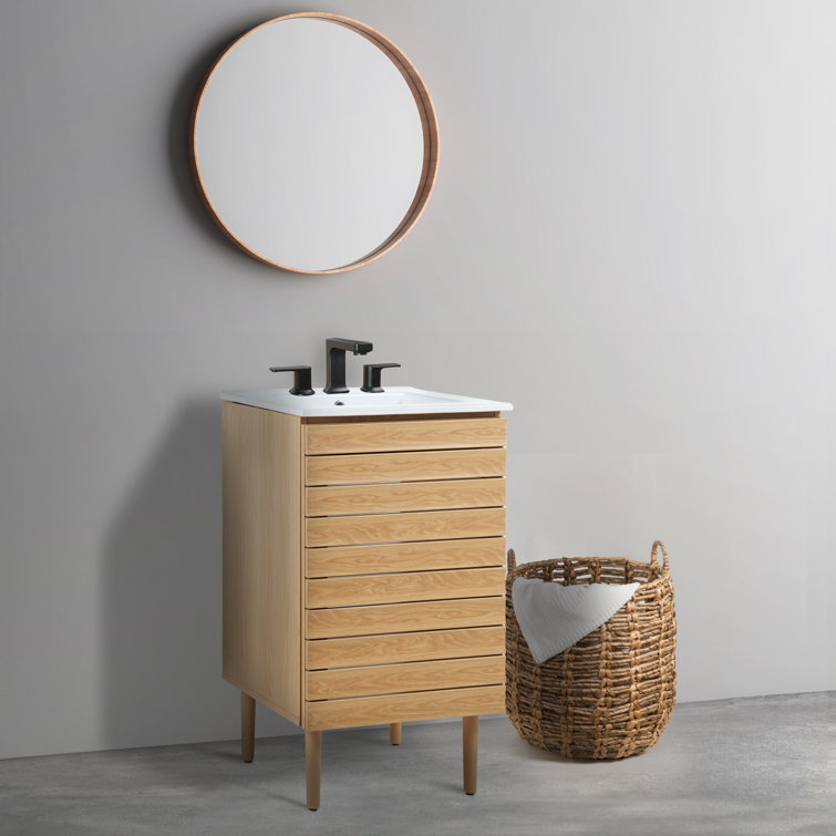 Oak 20" Modern Linear Slat Bath Vanity Cabinet