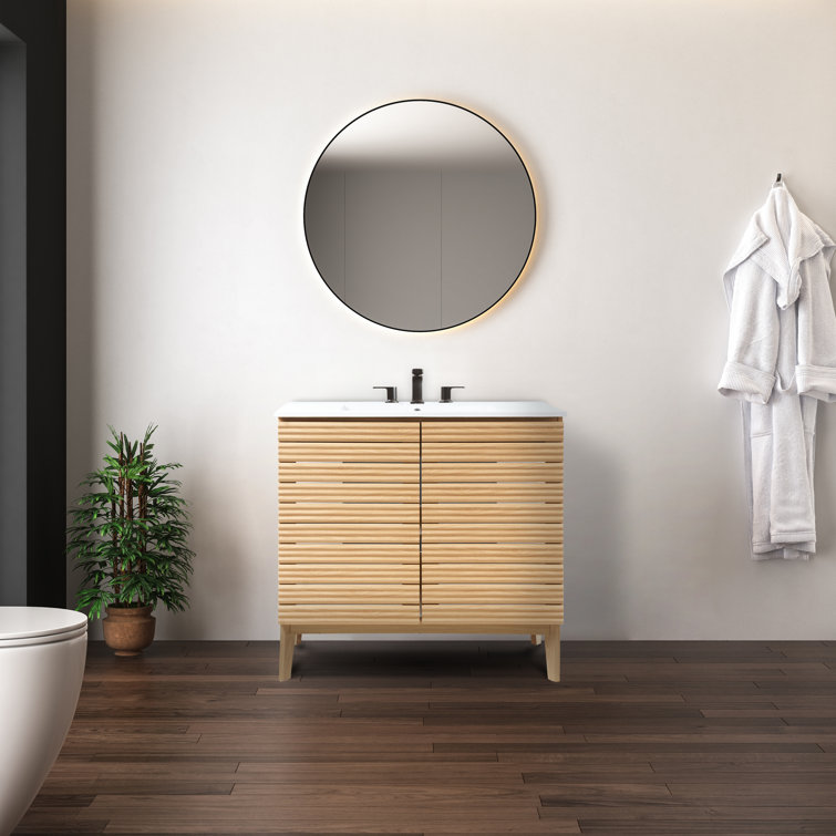 Calandre 36" Oak Slat Modern Farmhouse Bath Vanity Cabinet