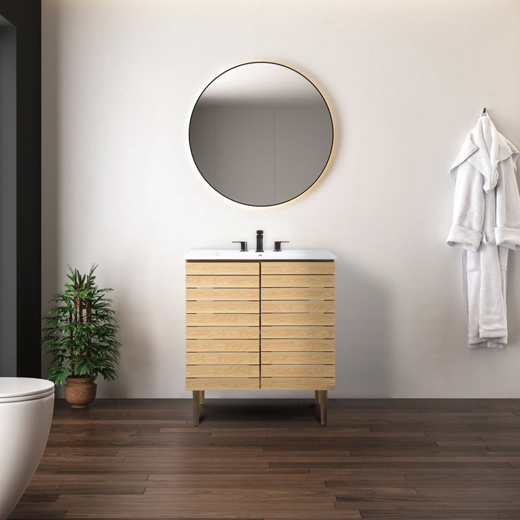 Aubert 30" Oak Slat Modern Farmhouse Bath Vanity Cabinet