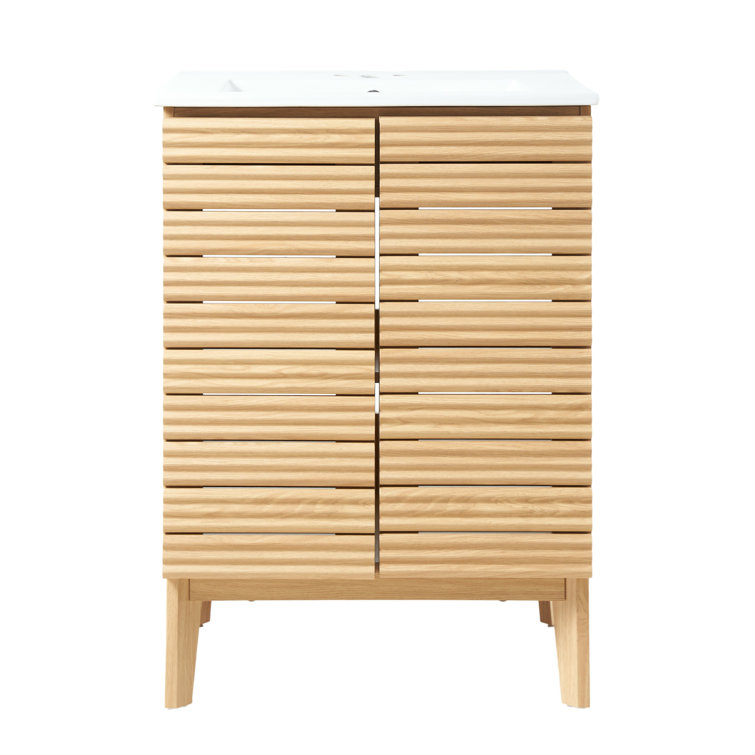 Calandre 24" Oak Slat Modern Farmhouse Bath Vanity Cabinet
