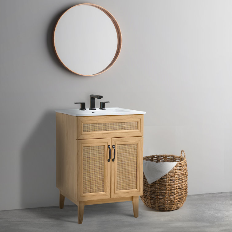 Javer 24" Oak Rattan Modern Farmhouse Bath Vanity Cabinet