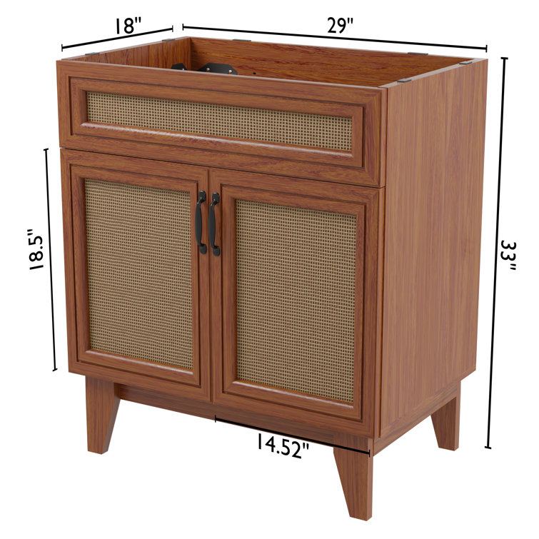 Javer 30" Walnut Rattan Modern Farmhouse Bath Vanity Cabinet