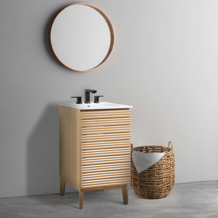 Calandre 20'' Oak Modern Farmhouse Slat Bath Vanity Cabinet