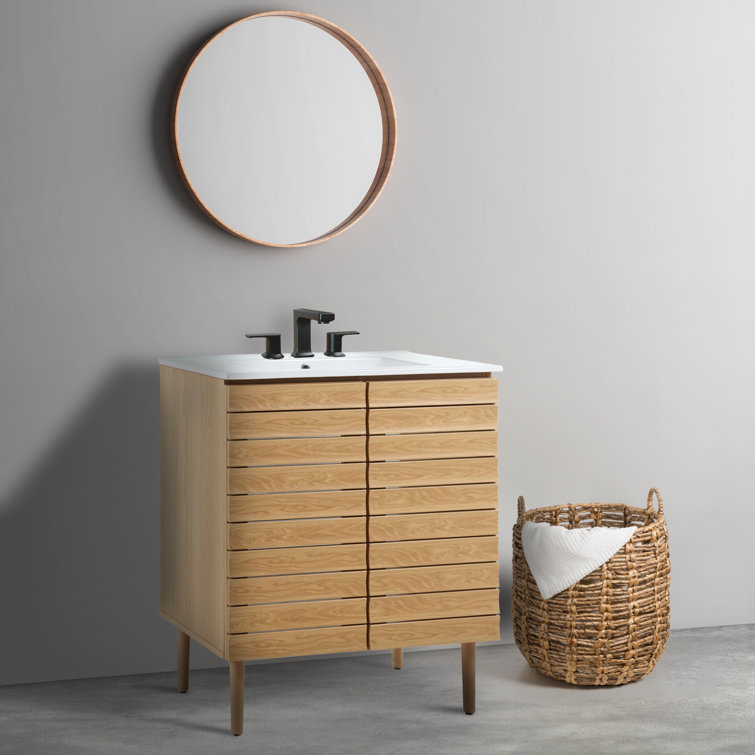 Aubert 30" Oak Slat Modern Farmhouse Bath Vanity Cabinet