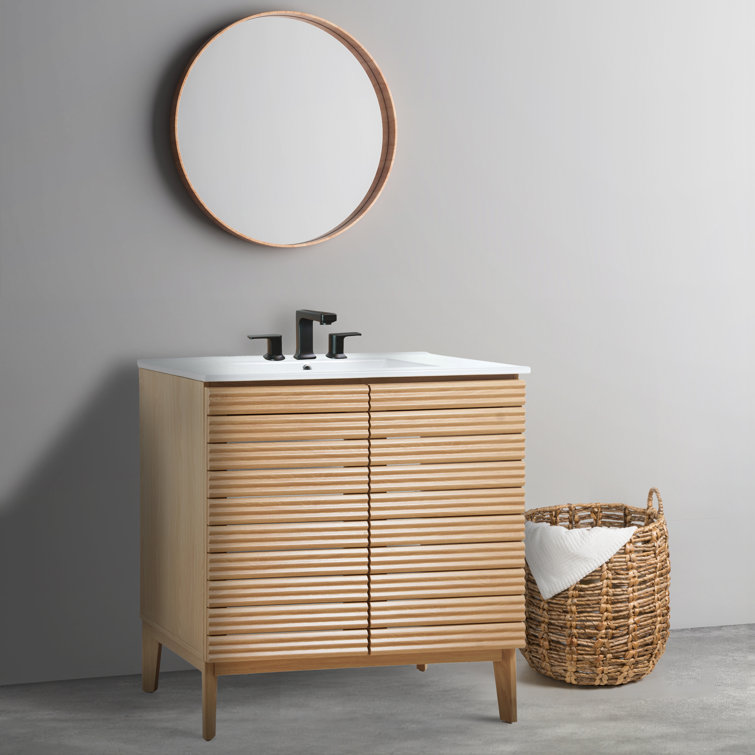Calandre 36" Oak Slat Modern Farmhouse Bath Vanity Cabinet