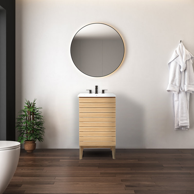 Calandre 20'' Oak Modern Farmhouse Slat Bath Vanity Cabinet