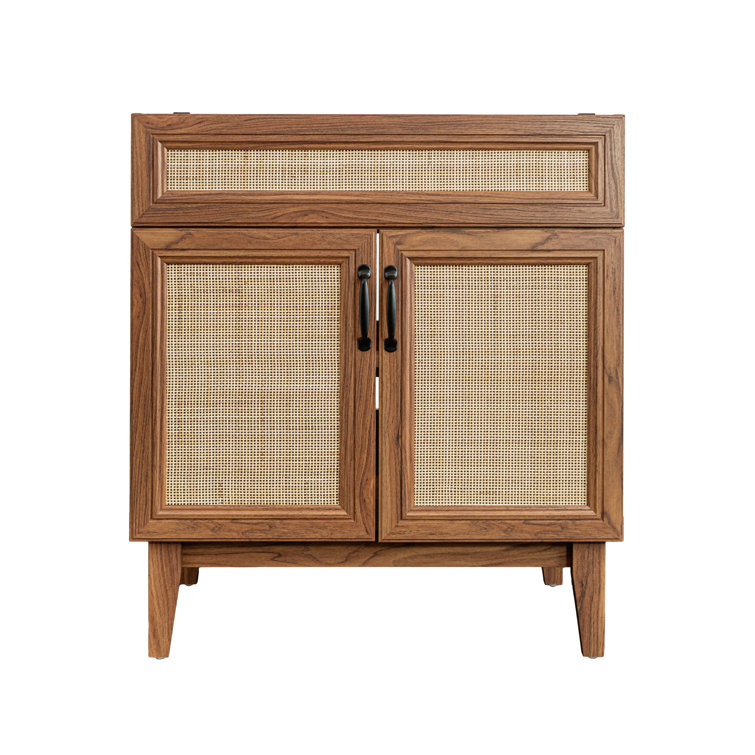 Javer 30" Walnut Rattan Modern Farmhouse Bath Vanity Cabinet