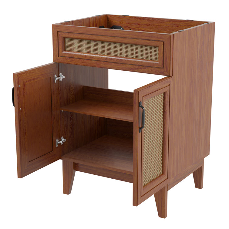 Javer 24" Walnut Rattan 2-Shelf Bath Vanity Cabinet
