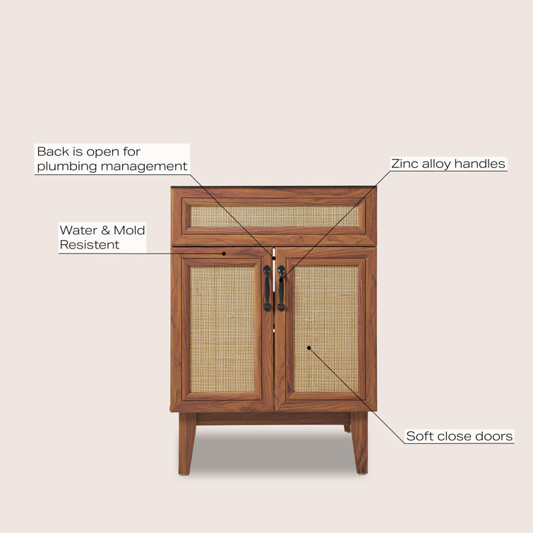 Javer 24" Walnut Rattan 2-Shelf Bath Vanity Cabinet