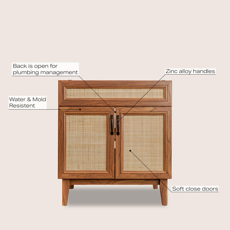 Javer 30" Walnut Rattan Modern Farmhouse Bath Vanity Cabinet