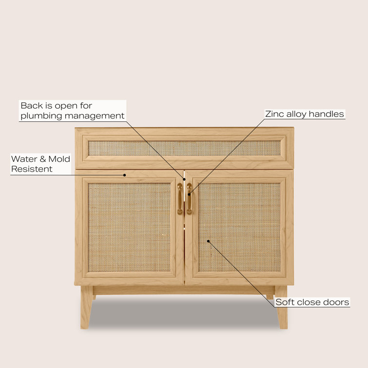 Javer 36" Oak Rattan Modern Farmhouse Bath Vanity Cabinet