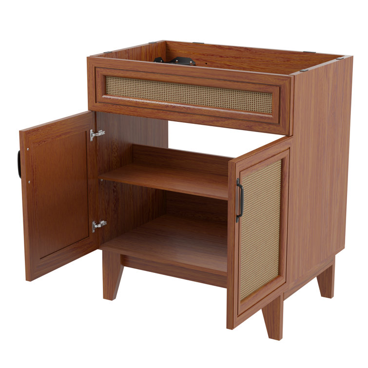 Javer 30" Walnut Rattan Modern Farmhouse Bath Vanity Cabinet