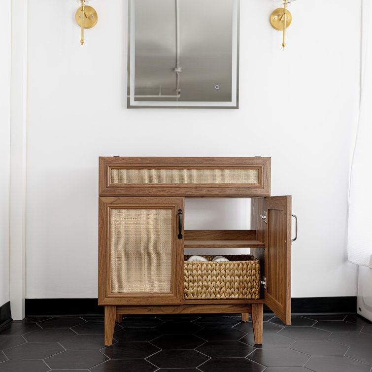 Javer 30" Walnut Rattan Modern Farmhouse Bath Vanity Cabinet