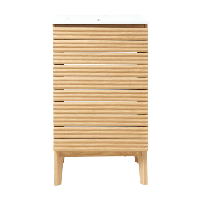 Calandre 20'' Oak Modern Farmhouse Slat Bath Vanity Cabinet