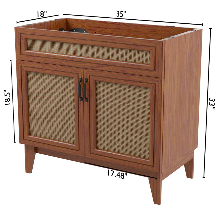 Javer 36" Walnut Rattan Modern Farmhouse Bathroom Vanity Cabinet