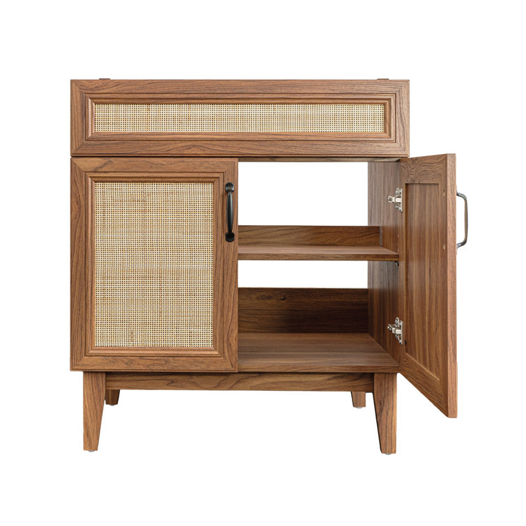 Javer 30" Walnut Rattan Modern Farmhouse Bath Vanity Cabinet