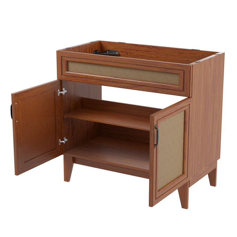 Javer 36" Walnut Rattan Modern Farmhouse Bathroom Vanity Cabinet