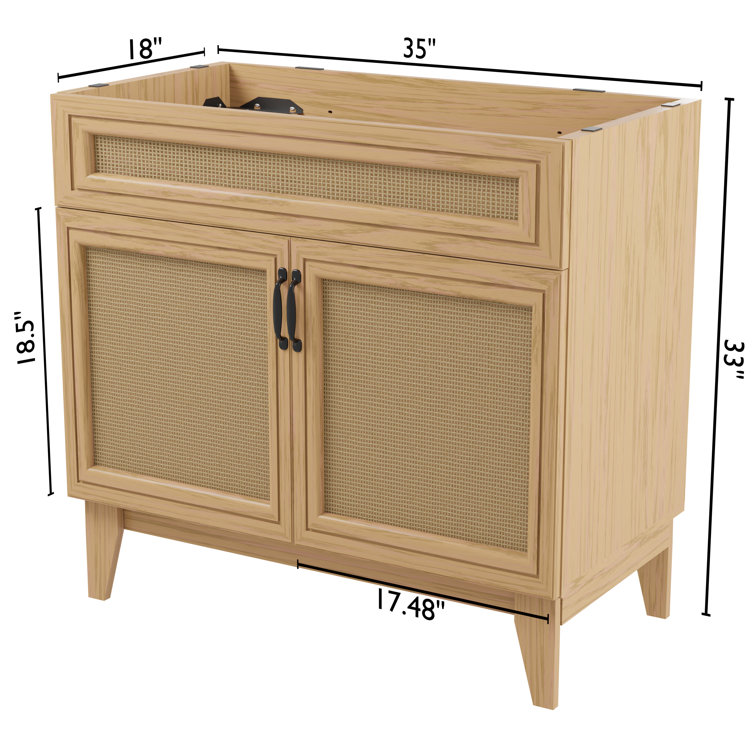 Javer 36" Oak Rattan Modern Farmhouse Bath Vanity Cabinet
