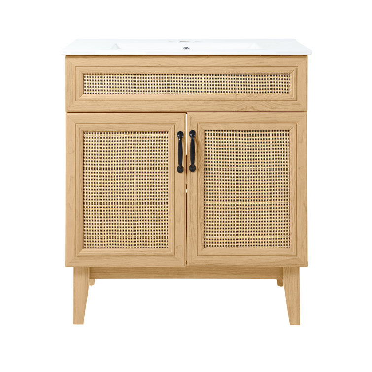 Javer 30" Oak Rattan Modern Farmhouse Bath Vanity Cabinet