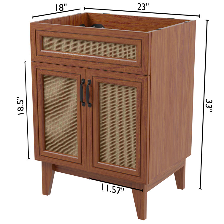Javer 24" Walnut Rattan 2-Shelf Bath Vanity Cabinet