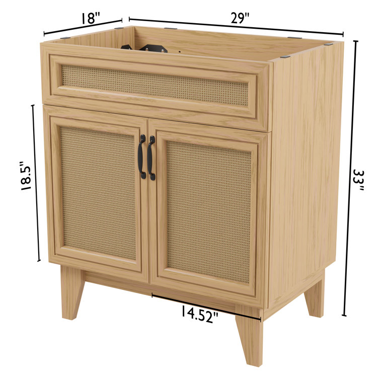 Javer 30" Oak Rattan Modern Farmhouse Bath Vanity Cabinet