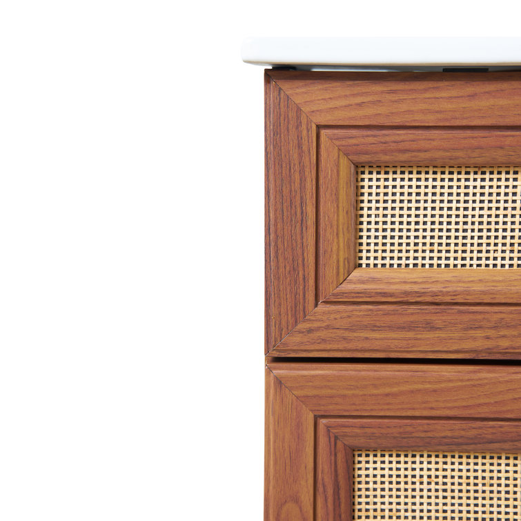 Javer 30" Walnut Rattan Modern Farmhouse Bath Vanity Cabinet