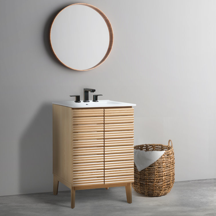 Calandre 24" Oak Slat Modern Farmhouse Bath Vanity Cabinet