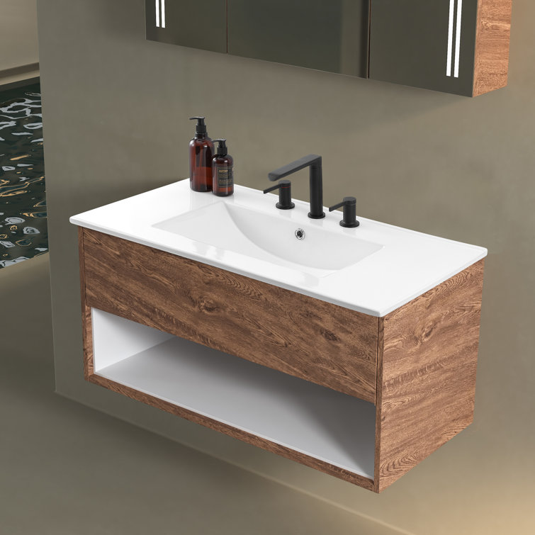 White 36" Ceramic Rectangular Single Sink Vanity Top