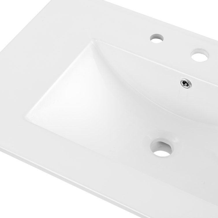 White Rectangular Ceramic Single Sink Vanity Top, 30"