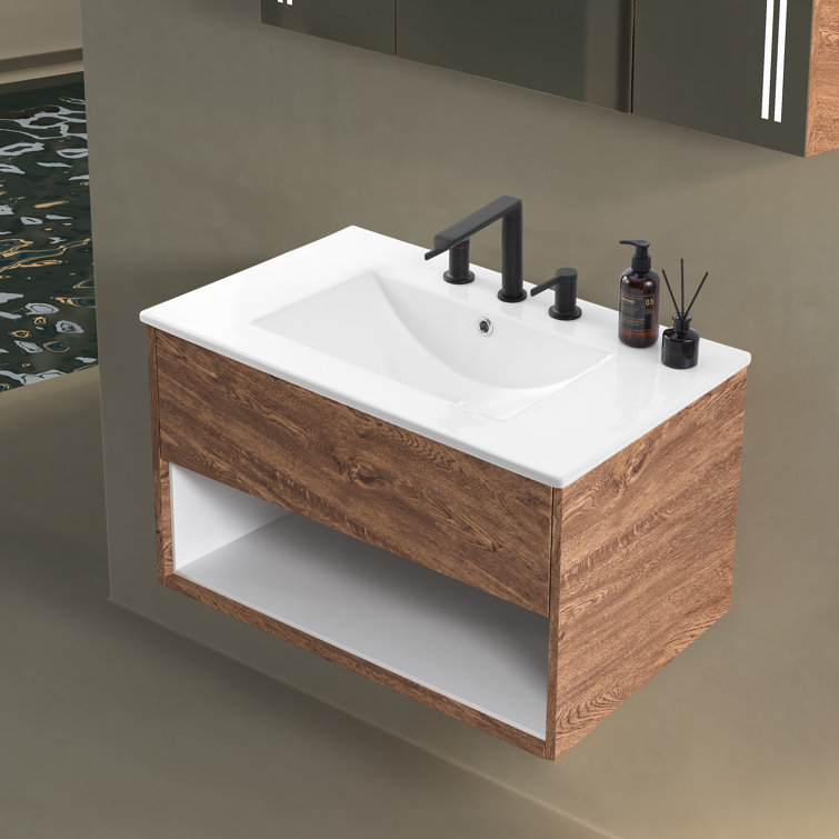 White Rectangular Ceramic Single Sink Vanity Top, 30"