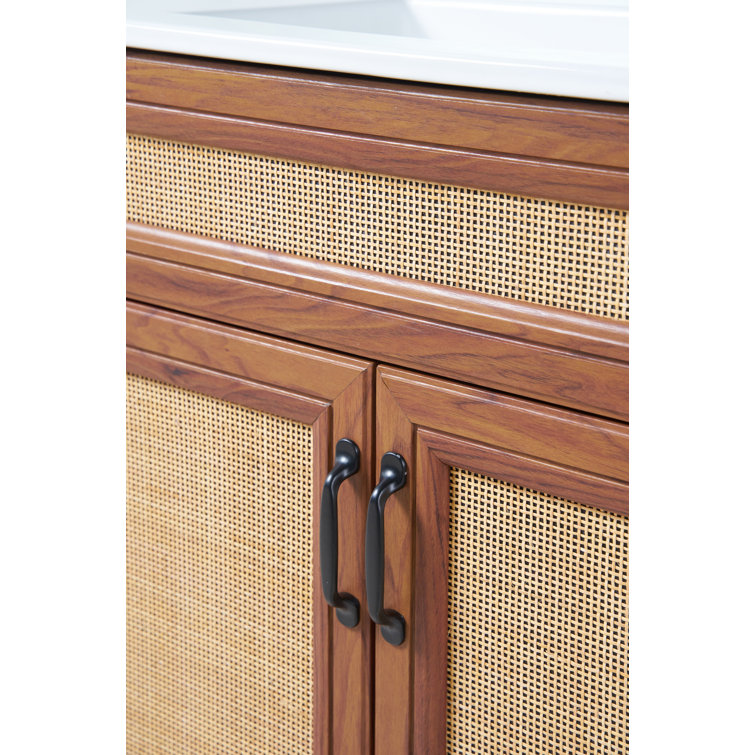 Javer 30" Walnut Rattan Modern Farmhouse Bath Vanity Cabinet